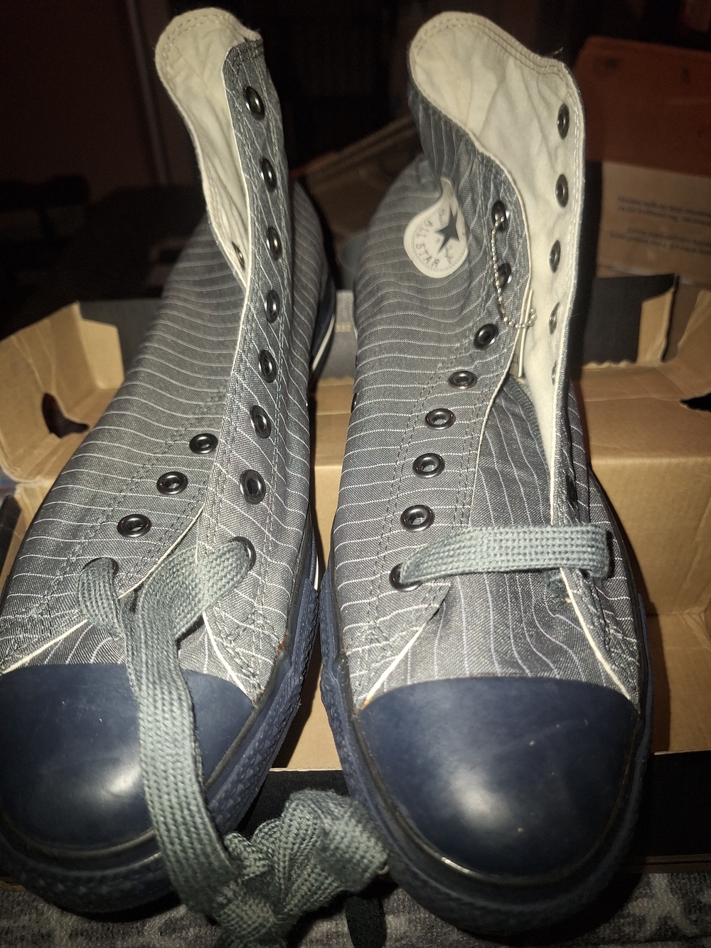 Converse High Top Sneakers - Gray Pinstripe with Black Toe Size 12/14
